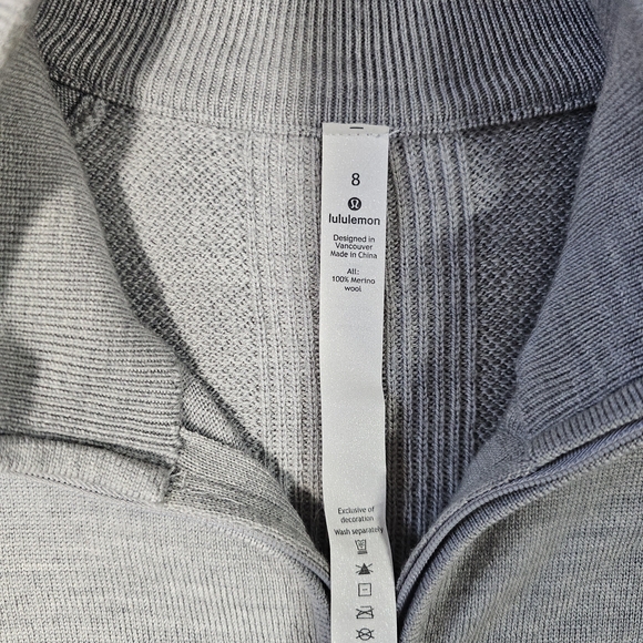 Lululemon Sweater Womens 8 Gray 100% Merino Wool Full Zip Jacket Knit Athletic - Picture 5 of 9